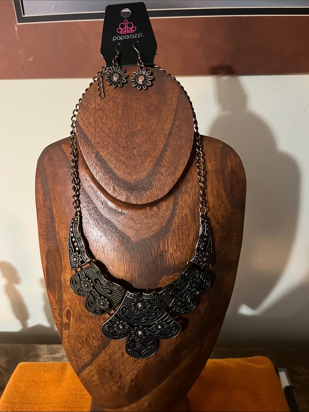 Paparazzi Antique Bronze Floral Statement Necklace with Black Accents